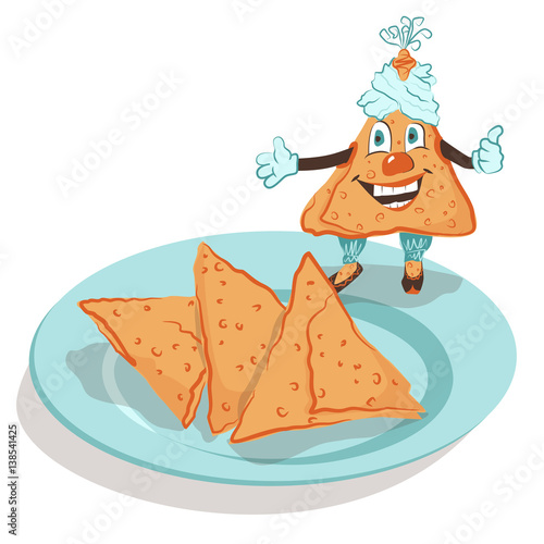 Samosa - Indian national patties. Vector illustration of a delicious, fun, mischievous samosa