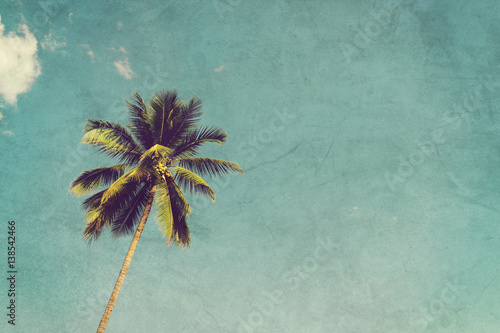 Palmy kokosowe i świecące słońce z efektem vintage.