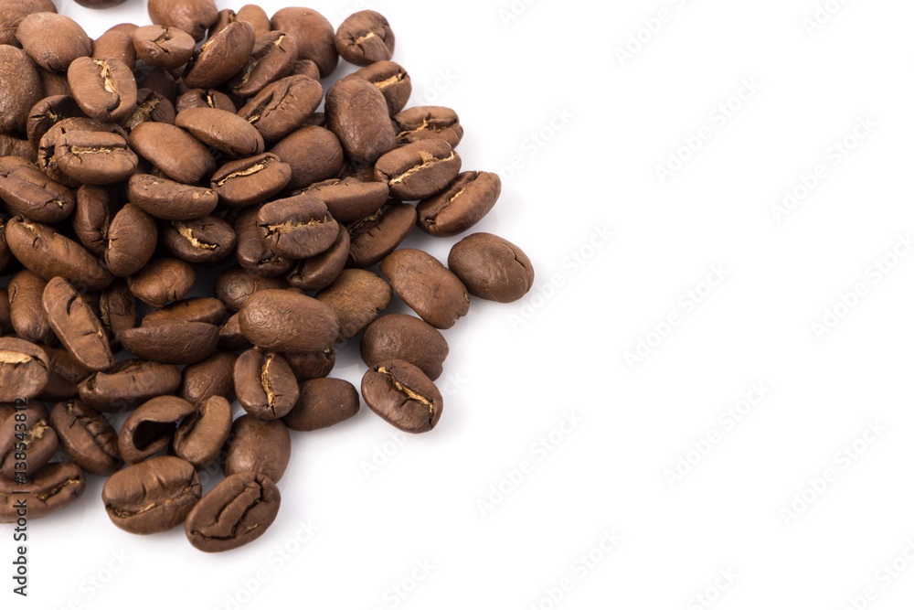 Roasted coffee beans on white background Roasted coffee beans on white background