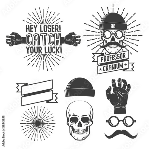 Retro banners and ribbons of emblems and coats of arms - in the style of the stamp, unusual shapes. Vector illustration