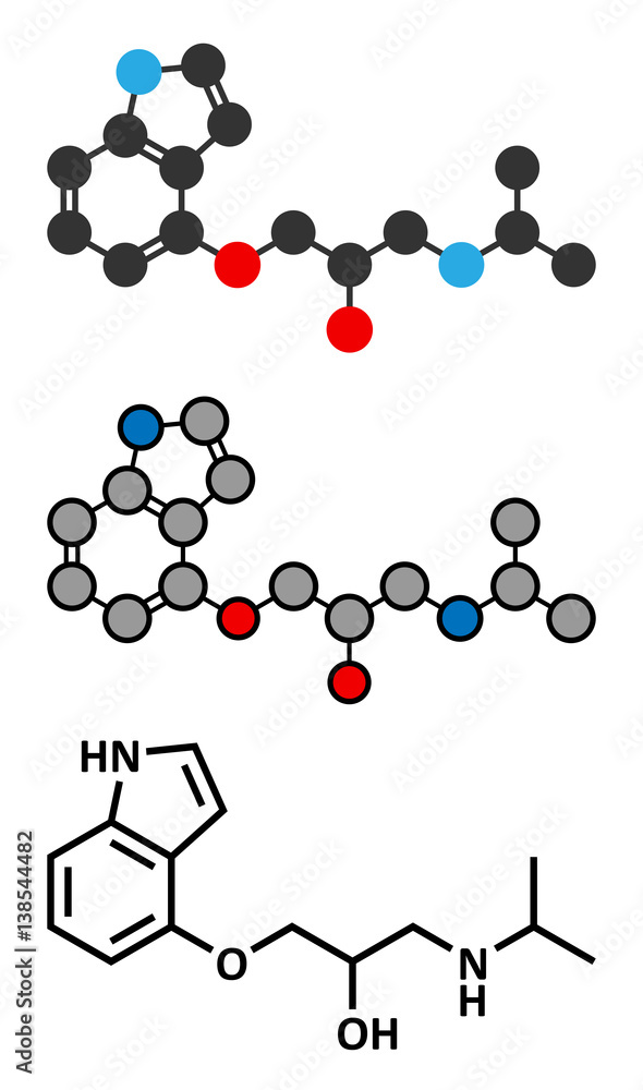 Pindolol beta blocker drug molecule. Pindolol beta blocker drug molecule.