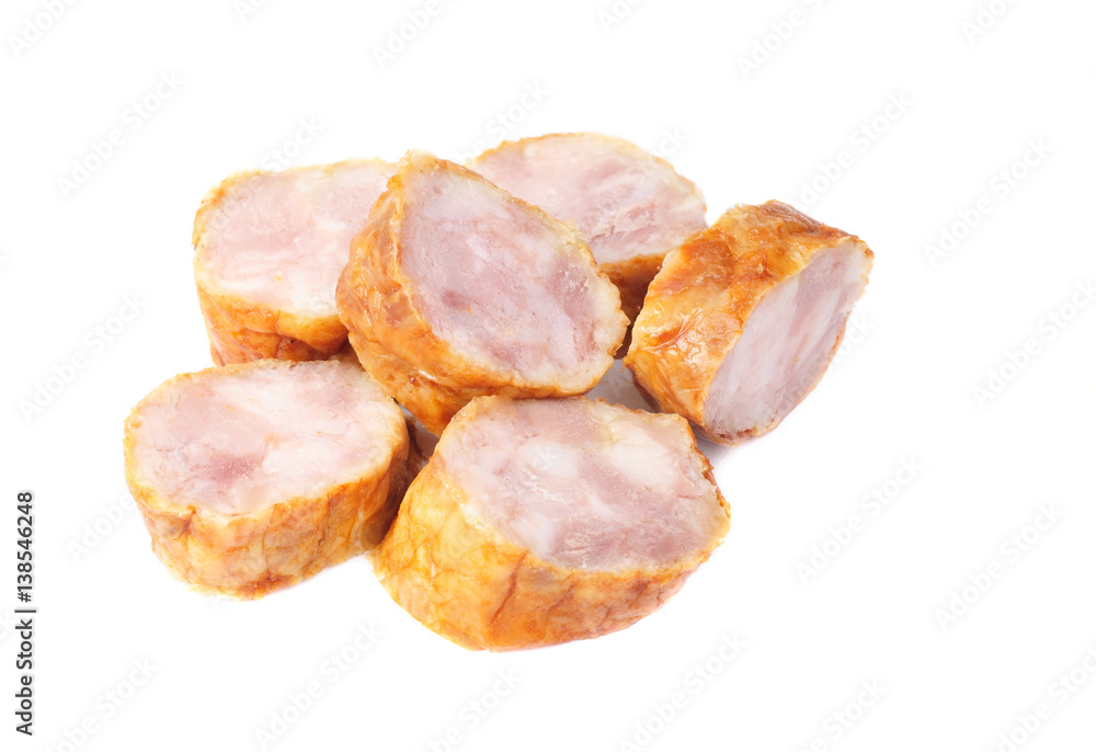 sausage slices on a white background sausage slices on a white background