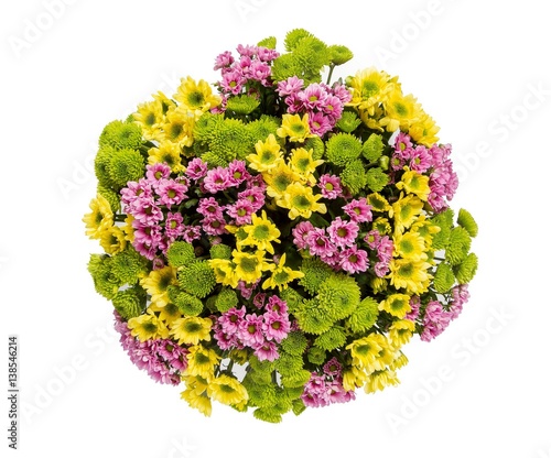 Fototapeta Naklejka Na Ścianę i Meble -  Bouquet of flowers top view on white background