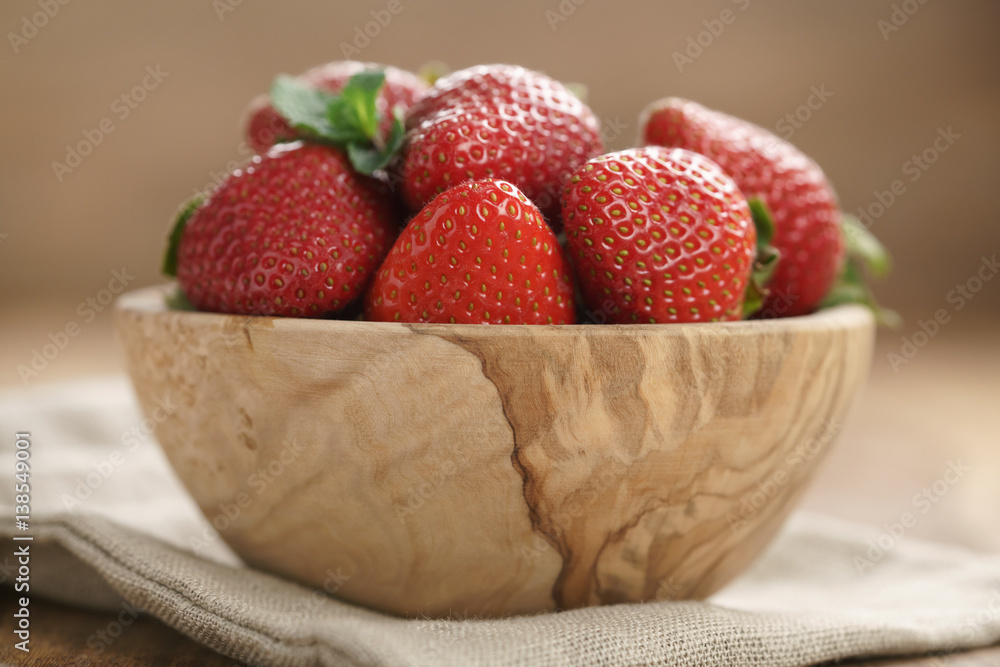 fresh strawberries in bowl on napkin on table, organic garden berries fresh strawberries in bowl on napkin on table, organic garden berries