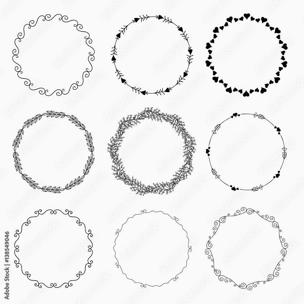 Hand drawn decorative circles. Ink collection of symbols. Hand drawn decorative circles. Ink collection of symbols.