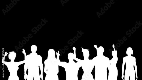 White silhouettes of cheering fans. Alpha channel. 4K.