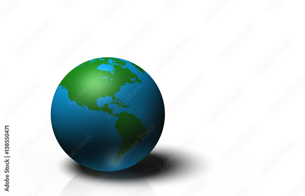 3D globe showing earth with continents, isolated on white background