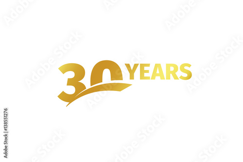 Isolated golden color number 30 with word years icon on white background, birthday anniversary greeting card element vector illustration.