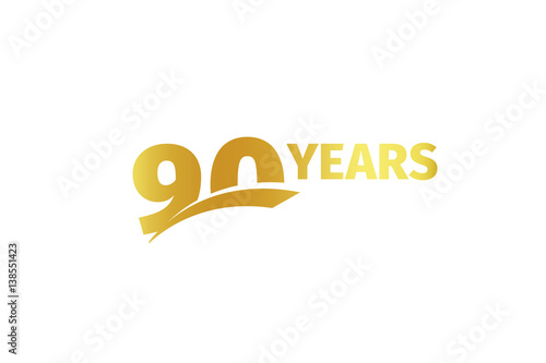 Isolated golden color number 90 with word years icon on white background, birthday anniversary greeting card element vector illustration.