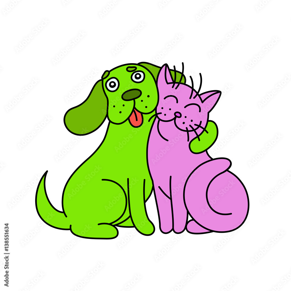 cute dog hugs cat. vector illustration. cute dog hugs cat. vector illustration.