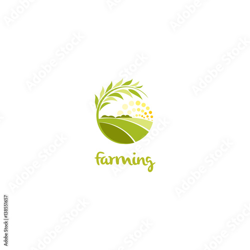 Isolated abstract green color round shape sunny meadow logo, agricultural logotype vector illustration.