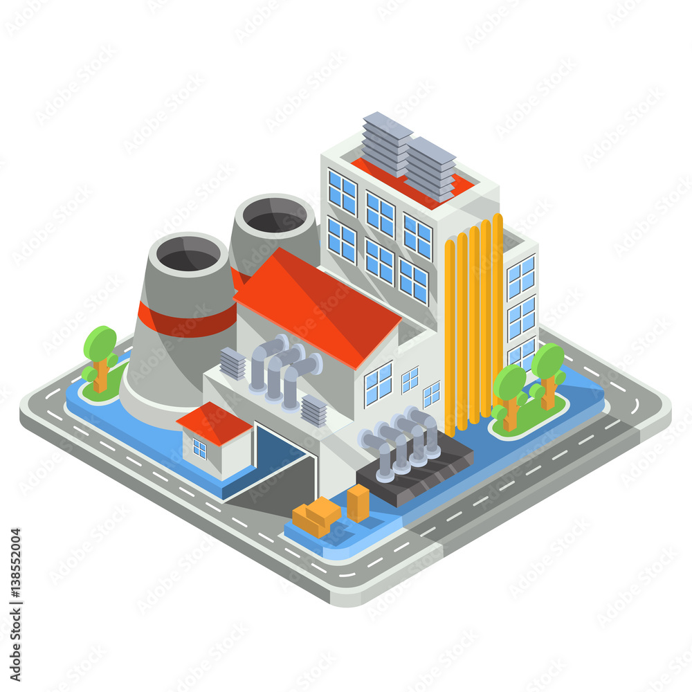 Vector isometric plant, factory isolated on white Vector isometric plant, factory isolated on white
