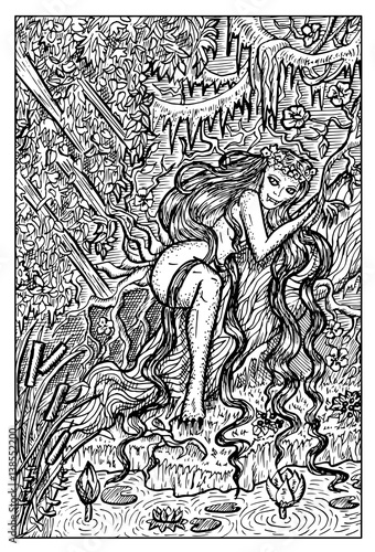 Genny Greenteeth, river hag. Engraved fantasy illustration. See all collection in my portfolio