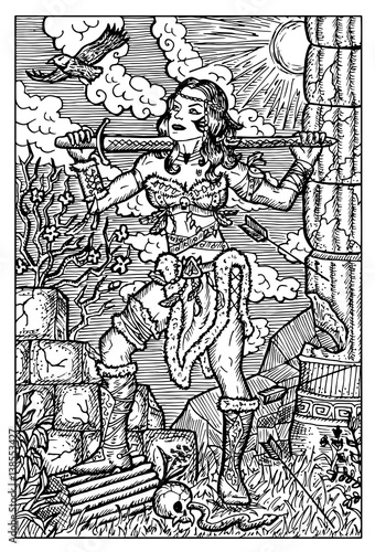 Amazon Woman Warrior. Engraved fantasy illustration. See all collection in my portfolio