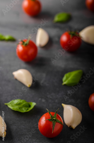 Tomato garlic basil background
