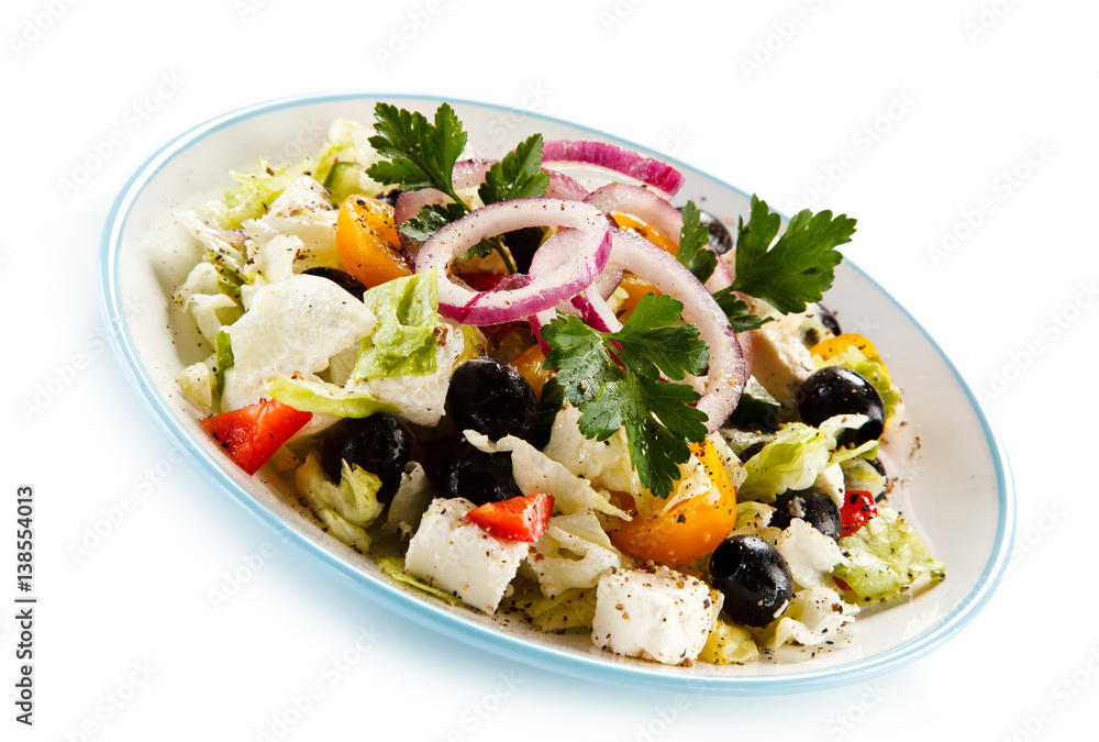 Greek salad on white background Greek salad on white background