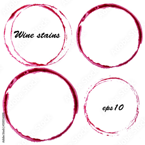 Watercolor wine stains. Wine glass circles mark isolated on white background. Menu design element