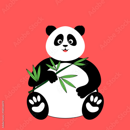 Fototapeta Naklejka Na Ścianę i Meble -  Cute cartoon panda eating bamboo leaves