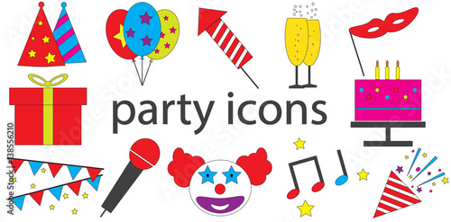 Party icons vector isolated in white background.