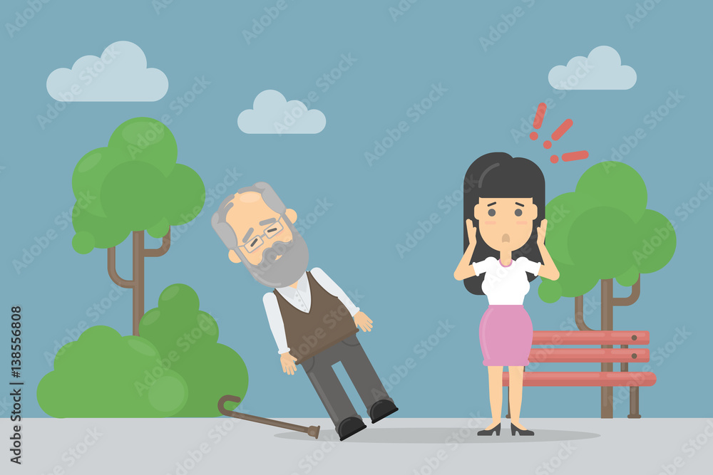 Heart attack symptoms. Old man with fainting. Worried woman. Heart attack symptoms. Old man with fainting. Worried woman.