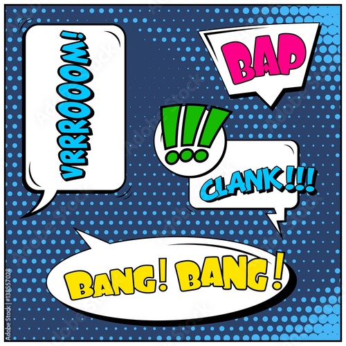 Abstract creative concept vector comic pop art style blank, layout template with clouds beams and isolated dots background. For sale banner, empty speech bubble set, illustration halftone book design.