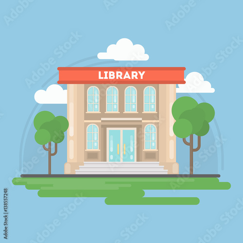 Isolated library building with landscape. Concept of study and education.