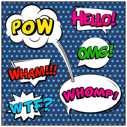 Abstract creative concept vector comic pop art style blank, layout template with clouds beams and isolated dots background. For sale banner, empty speech bubble set, illustration halftone book design.