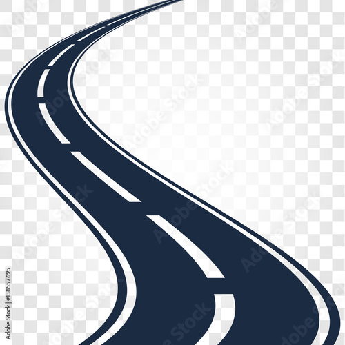 Isolated black color road or highway with dividing markings on white background vector illustration