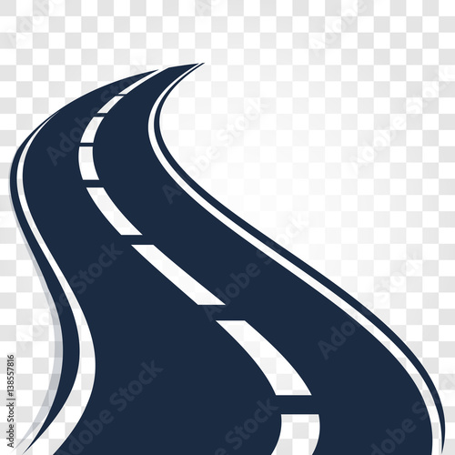 Isolated black color road or highway with dividing markings on white background vector illustration.