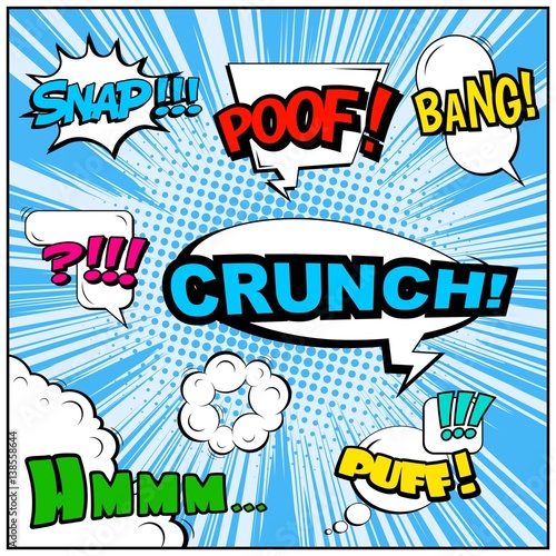 Abstract creative concept vector comic pop art style blank, layout template with clouds beams and isolated dots background. For sale banner, empty speech bubble set, illustration halftone book design.