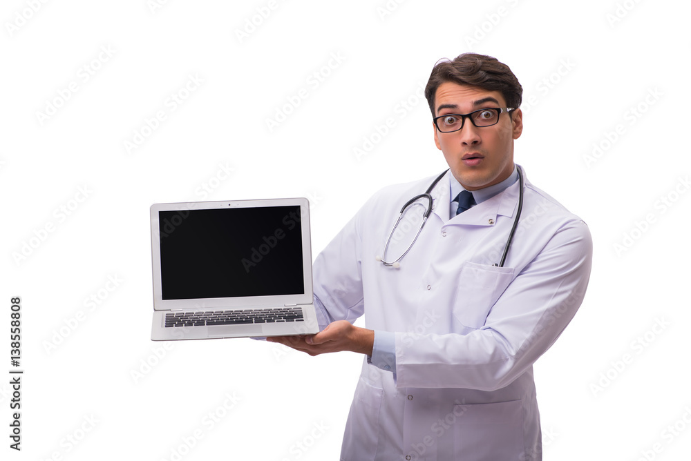 Doctor with laptop isolated on white background Doctor with laptop isolated on white background
