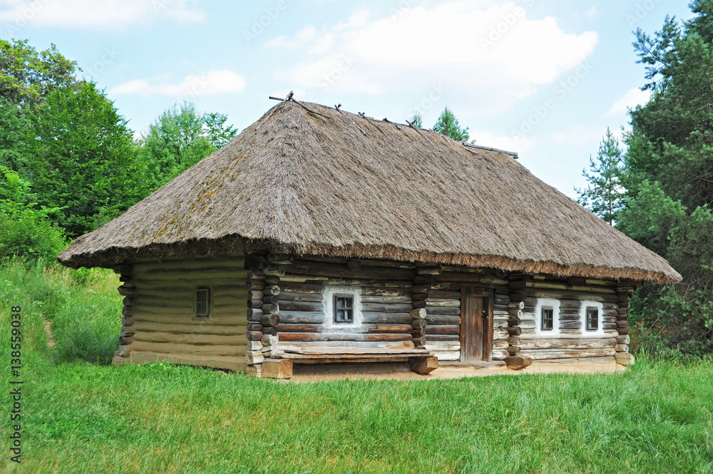 Ancient carpatian hut in forest