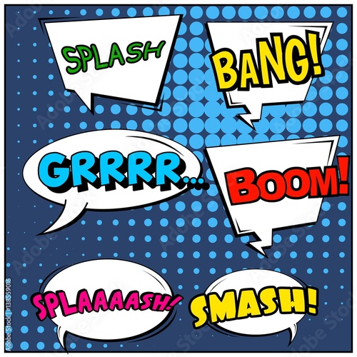Abstract creative concept vector comic pop art style blank, layout template with clouds beams and isolated dots background. For sale banner, empty speech bubble set, illustration halftone book design.
