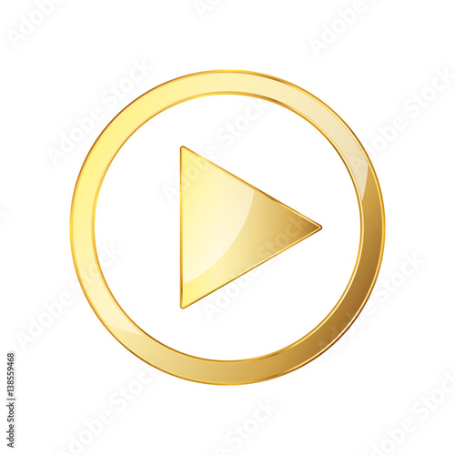 Golden video play icon. Vector illustration.