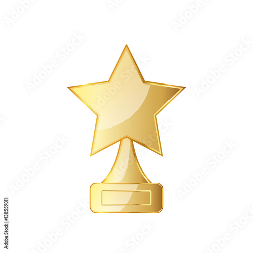 Golden cup award with star. Vector illustration.