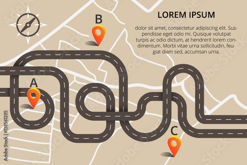 Many winding roads in modern flat design. Vector illustration can used for web banners or info graphic.