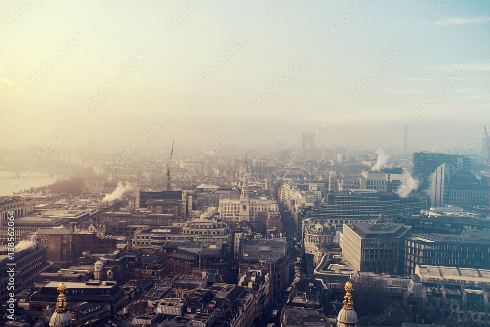 London view on a foggy day from St Paul's cathedral London view on a foggy day from St Paul's cathedral