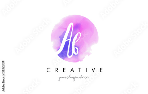 AB Watercolor Letter Logo Design with Purple Brush Stroke.