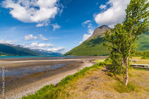 Lyngen fjord in Northern Norway. Summer landscape.Troms county.
