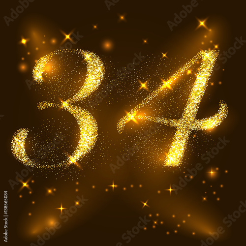 Alphabets Number 3 and 4 of gold glittering stars. Illustration vector