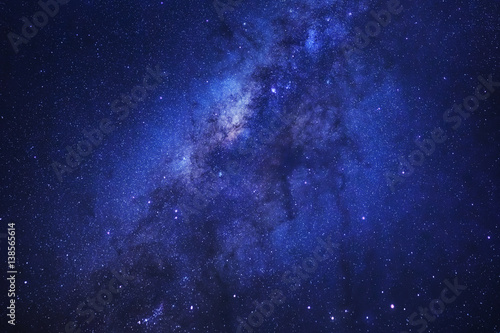 Close-up of Milky way galaxy with stars and space dust in the universe, Long exposure photograph, with grain.
