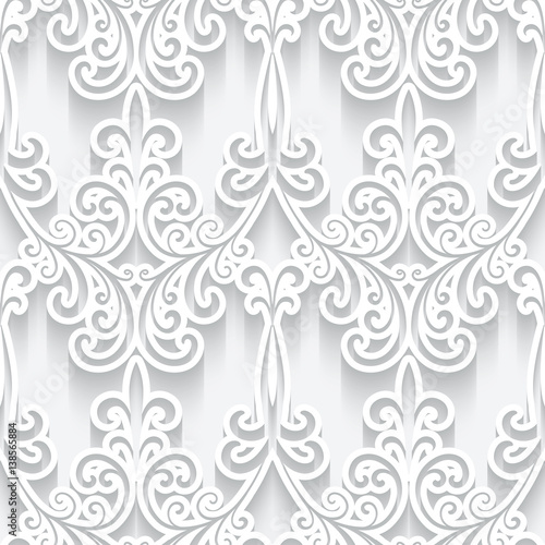 Cutout paper ornament, white seamless pattern