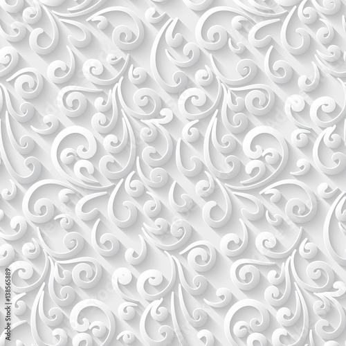 White seamless pattern with cutout paper swirls