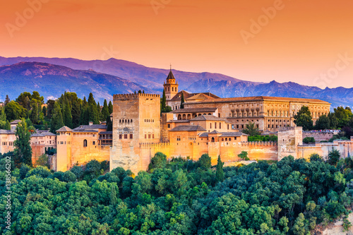 Alhambra of Granada, Spain. Alhambra fortress at sunset.