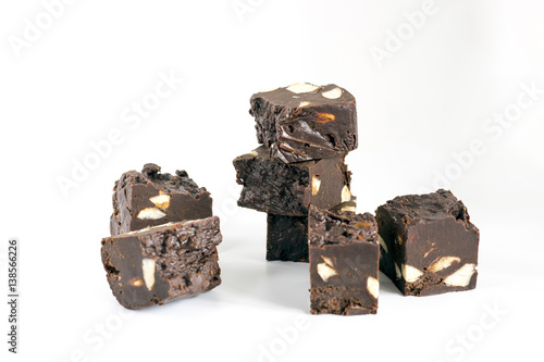 Homemade nut fudge on white background, isolated