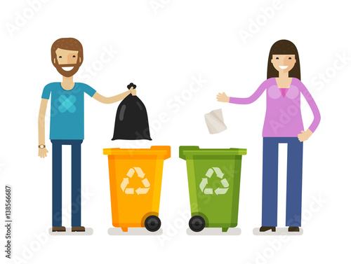 Trash bin, garbage can in flat design style. Ecology, environment symbol, icon. Cartoon vector illustration