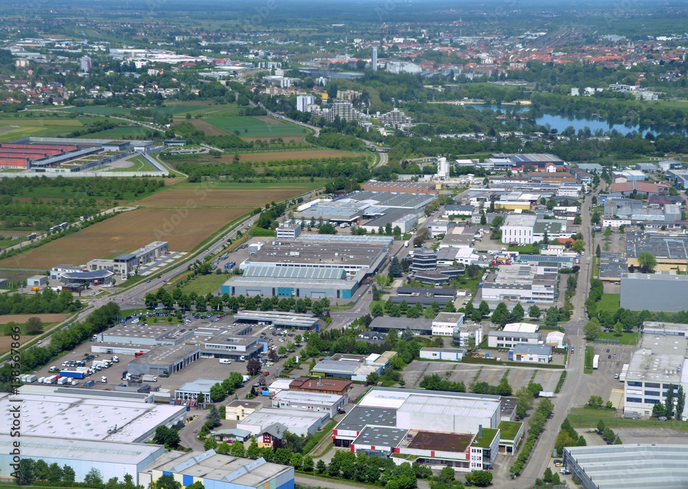 aerial view of the industrial area of Offenburg Sued, Ortenau Baden Germany