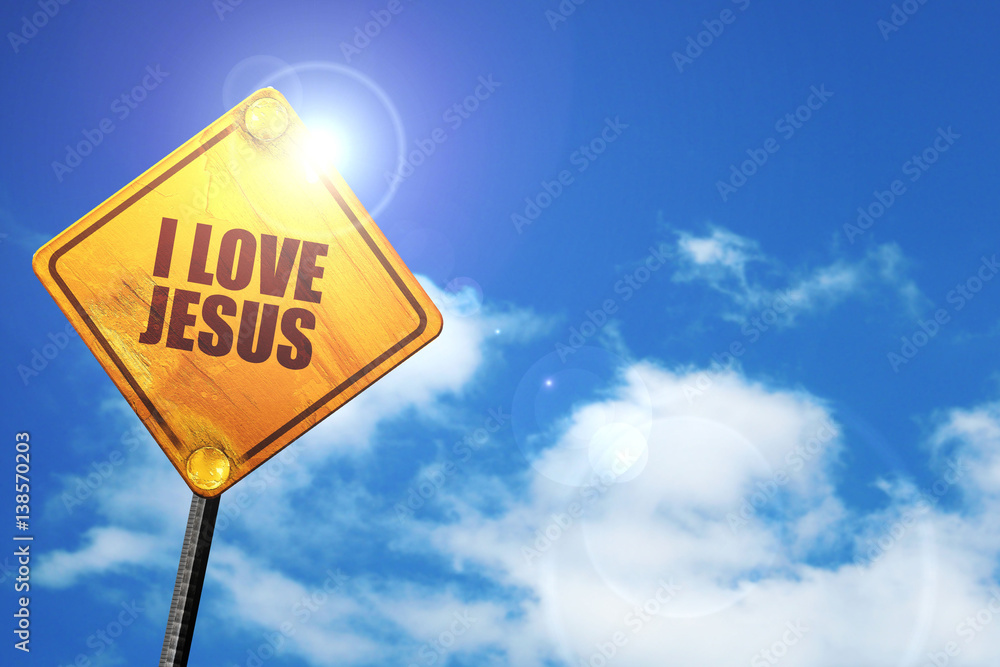 Naklejka premium i love jesus, 3D rendering, traffic sign