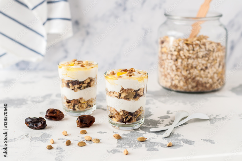 Spiced Yogurt with Granola in Glasses Spiced Yogurt with Granola in Glasses