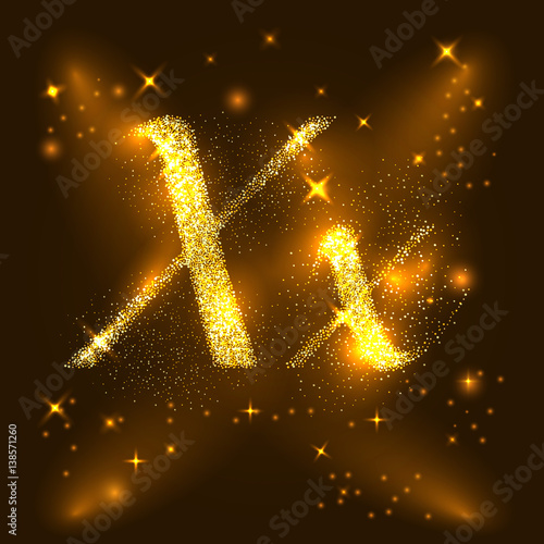 lphabets X of gold glittering stars. Illustration vector